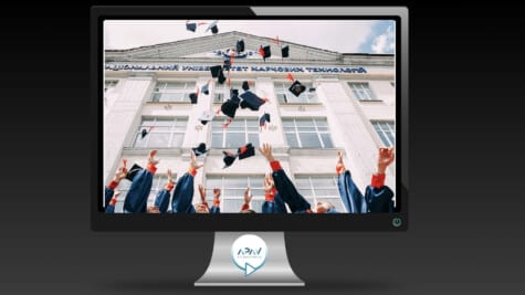 virtual commencement-Graduates tossing caps into the air