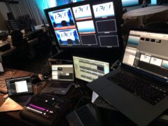 Video monitors in the APAV virtual broadcast control room.