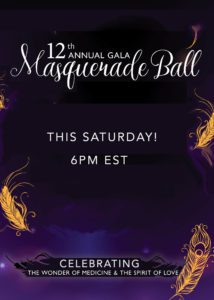 Purple poster for 12th annual GALA Masquerade Ball. Celebrating the wonder of medicine & the spirit of love.