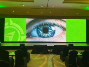 Large eye on a screen with green borders