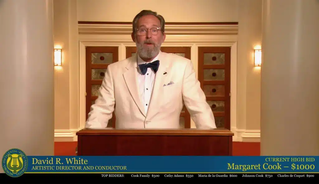 David R. White speaks virtually at a fundraising Gala.